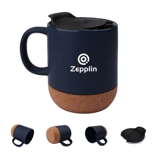 13oz Ceramic Coffee Mugs W/ Cork Bottom & Spill Proof Lid