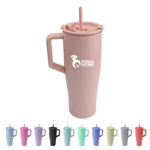 40oz Large Insulated Tumbler W/ Handle & Straw