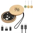 Round Bamboo Multi USB Charging Adapter Cable Kit | https://www.bestnamebadges.com