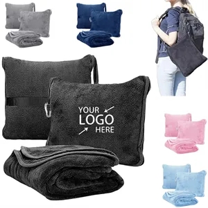 Portable 2-in-1 Flannel Travel Pillow Blanket for Winter
