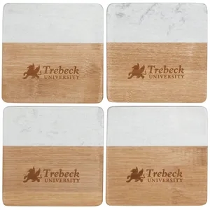 Marble and Bamboo Coaster Set | https://www.bestnamebadges.com