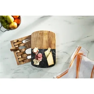 Black Marble Cheese Board Set with Knives | https://www.bestnamebadges.com