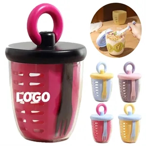 Portable Salad Cup with Built in Fork and Strainer Lid
