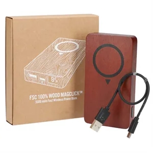 FSC® 100% Wood MagClick™ Fast Wireless Power Bank | https://www.bestnamebadges.com
