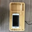 Wireless Charging Bamboo Desk Organizer Tray With Logo | https://www.bestnamebadges.com