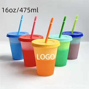 16oz PP Color Changing Cups With Lids & Straws