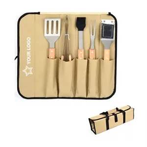 5Pcs BBQ Grill Tools Set with Wooden Handles