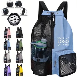 Beach Mesh Drawstring Backpack with Wet Pocket