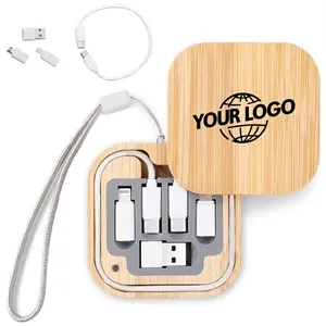 Square Bamboo Multi USB Charging Adapter Cable Kit | https://www.bestnamebadges.com