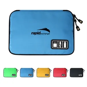 Portable Nylon Travel Cable Organizer Bag W/ Double Zipper