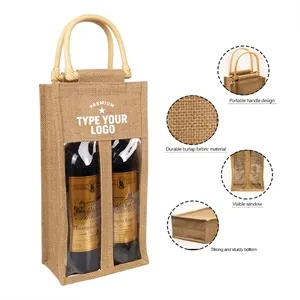 Burlap Wine Bottle Bag With Cane Handle | https://www.bestnamebadges.com
