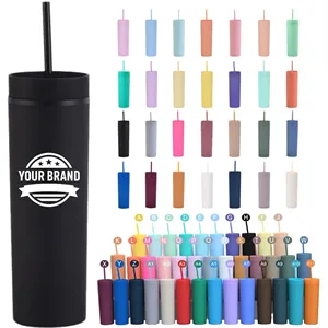 16Oz Tumbler with Lid Straw Double Wall Plastic Straight Cup | https://www.bestnamebadges.com