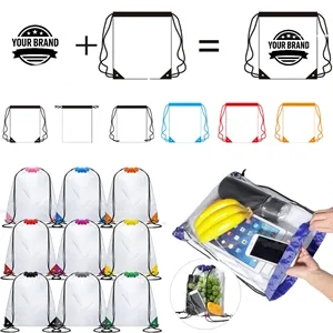 Custom Logo PVC Stadium Clear Waterproof Drawstring Bag | https://www.bestnamebadges.com