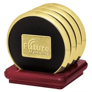 JAFFA® Four Coasters with Solid Cherry Stand | https://www.bestnamebadges.com
