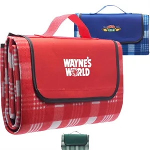 Roll Up Picnic Blanket w/ Custom Logo Checkered Design | https://www.bestnamebadges.com