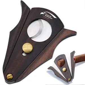 Wood Handle Lock System Double Cut Blade Cigar Cutter