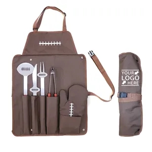 6 PCS Football Barbecue Set with Apron and Tote