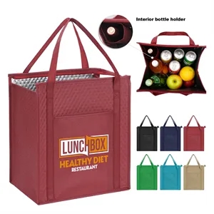 Non-Woven Cooler Tote Bag With Front Pocket & Bottle Holder