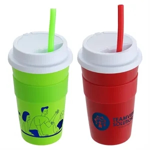 Bistro 14 oz Coffee Cup with Silicone Sleeve  Straw | https://www.bestnamebadges.com