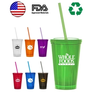 Double Wall Tumbler Travel Cup w/Straw - 16oz