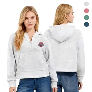 Women's Pre Shrunk Quarter Zip Pullover Hooded Sweatshirt
