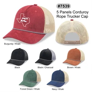 Corduroy 5 Panels Trucker Cap w/Rope