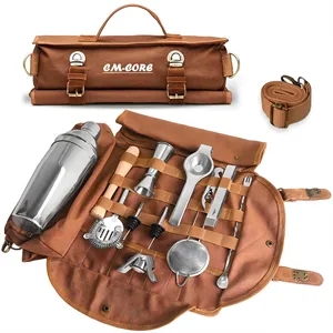 Canvas Roll Up Bartender Traveling Bar Kit Bag