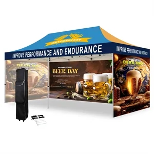 10' X 20' Hex Aluminum Frame w/ Full Color Canopy + 3 Walls