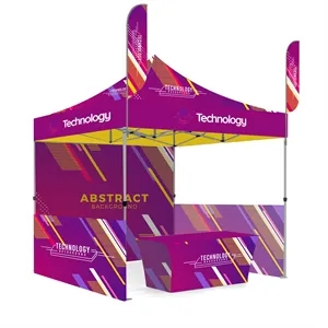 10' Custom Canopy Tent+3 Walls+9ft Flags+6ft Table Cover