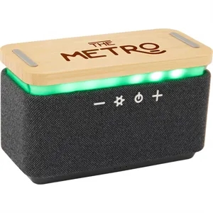 Boost Fabric and Bamboo Wireless Charging Speaker | https://www.bestnamebadges.com