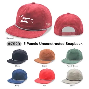 5 Panel Unstructed Corduroy Snapback Rope Hat