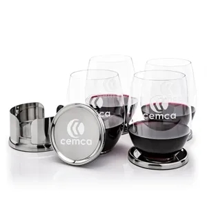 Baldoni Coasters & RIEDEL Stemless Wine Set | https://www.bestnamebadges.com