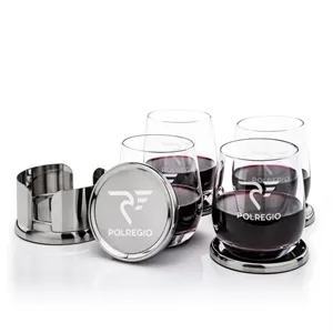 Baldoni Coasters & Crestview Stemless Wine Set | https://www.bestnamebadges.com