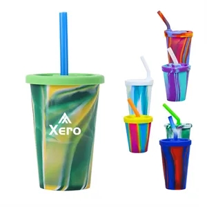 Tye Dye Pint Silicone Cup With Lid And Straw 14.2 Oz