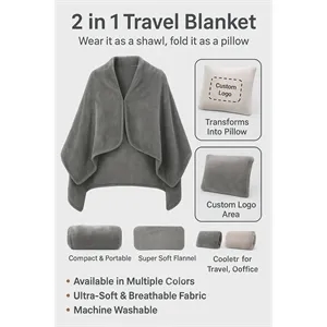2 in 1 Travel Blanket with Pocket | https://www.bestnamebadges.com