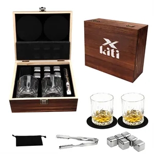 Gift Set With 2 Glass Cup&Wood Box
