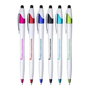 Union Printed - Slick - White Barrel Stylus Twist Pen 