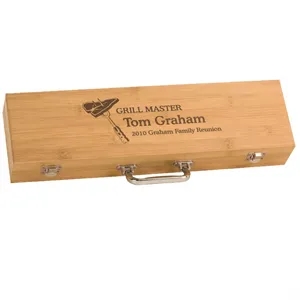 3-Piece Bamboo BBQ Set in Case