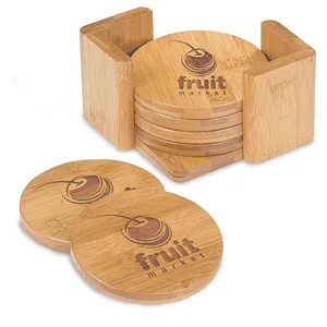 Laser Engraved Bamboo Coaster Set