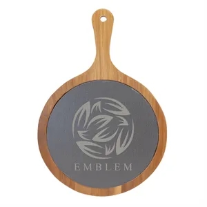 12 1/4"x8 1/4" Round Acacia Wood/Slate Serving Board