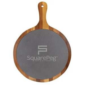 14 1/2"x10 1/2" Round Acacia Wood/Slate Serving Board