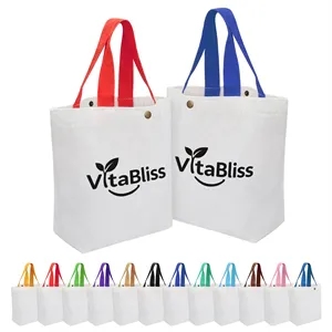 Small Canvas Tote Bag With Colorful Handle & Snap Closure