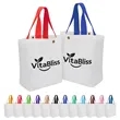 Small Canvas Tote Bag With Colorful Handle & Snap Closure | https://www.bestnamebadges.com