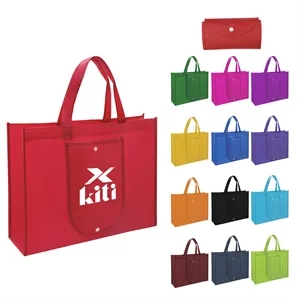 Non Woven Foldable Shopping Tote Bag W/ Snap Closure