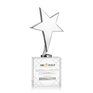 Tuscany Chrome Star VividPrint™ Award on Woodlawn Base-Clear | https://www.bestnamebadges.com