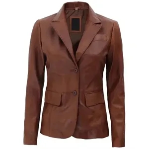 Two Button Leather Blazer Jacket for Women's