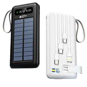 Solar Powered Portable Power Bank with Built-in Cables