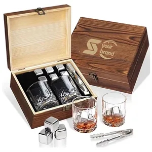 Whiskey Glass Gift Set with Wooden Box and Chilling Stones