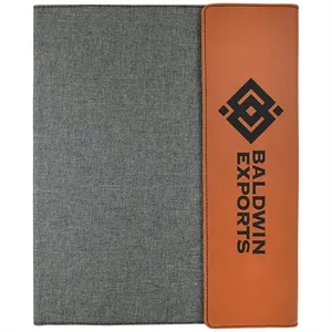 9 1/2" x 12" Rawhide Leatherette & Gray Canvas Portfolio
