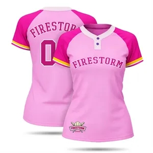 Women's 2 Button  Sublimated Baseball Jersey 150G Interlock